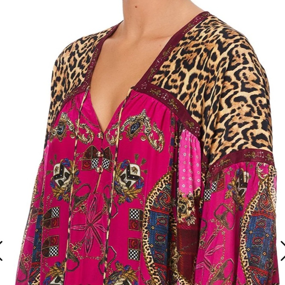 NWT Camilla Women's Blouson Blouse with NeckTie Dining Hall Darling Red Silk Top - Picture 2 of 10